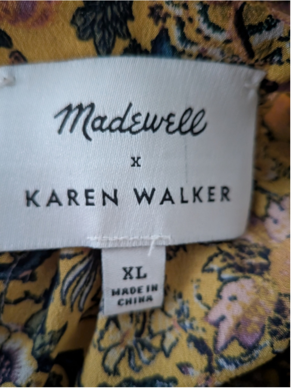 Madewell x Karen Walker 100% Silk Floral Boho Blouse Top Mustard Yellow XL - Picture 7 of 10